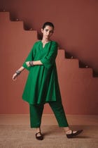 Panna Linen Pheran Kurta Set view 2