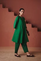 Panna Linen Pheran Kurta Set view 7
