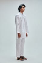 Taj Co-Linen Embroidered Men's Band Collar Kurta Set view 7