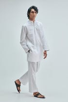 Taj Co-Linen Embroidered Men's Band Collar Kurta Set view 8