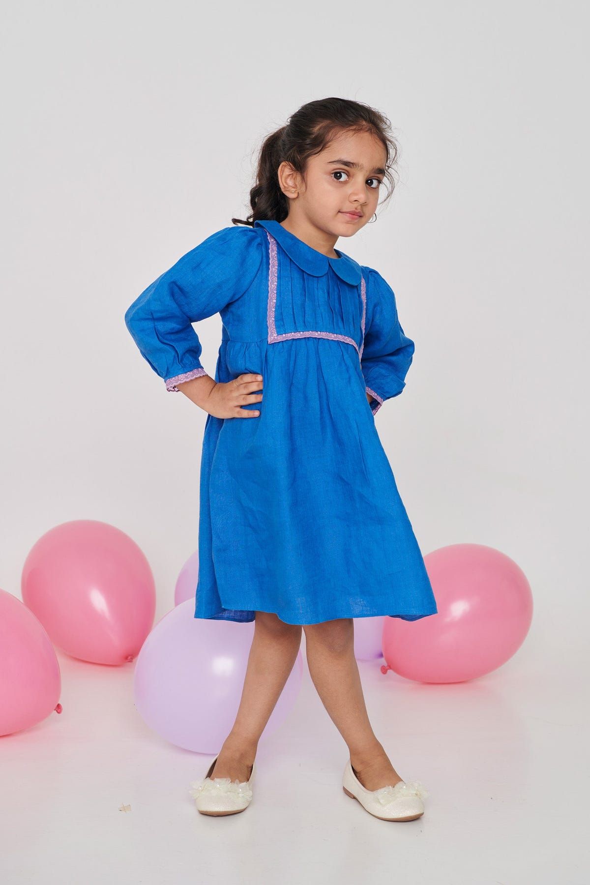 Santorini Linen Girls Peter Pan Collar Dress - Sale - image 1