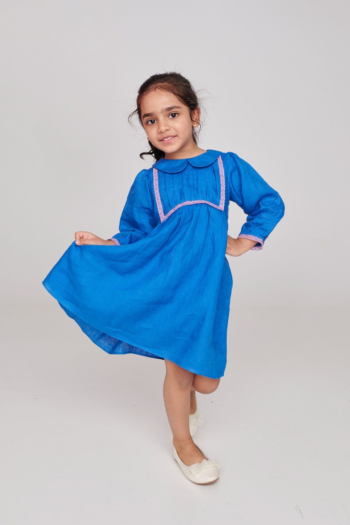Santorini Linen Girls Peter Pan Collar Dress - Sale - image 2