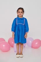 Santorini Linen Girls Peter Pan Collar Dress - Sale view 3