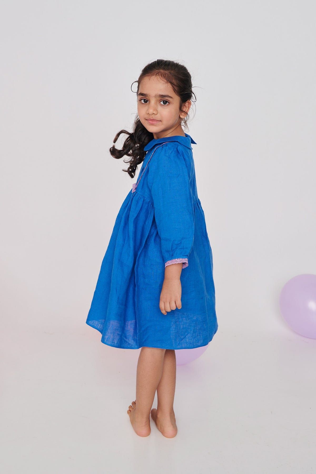 Santorini Linen Girls Peter Pan Collar Dress - Sale - image 4
