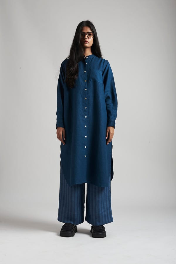Saphed — Indigo Linen Shirt Dress
