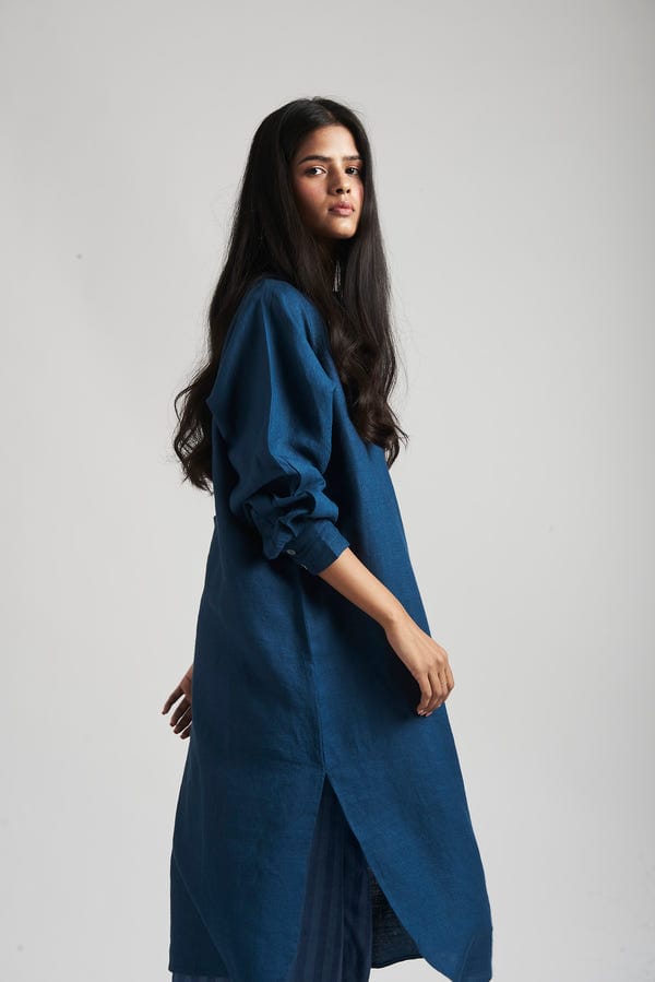 Saphed — Indigo Linen Shirt Dress