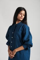 Indigo Linen Shirt Dress view 3