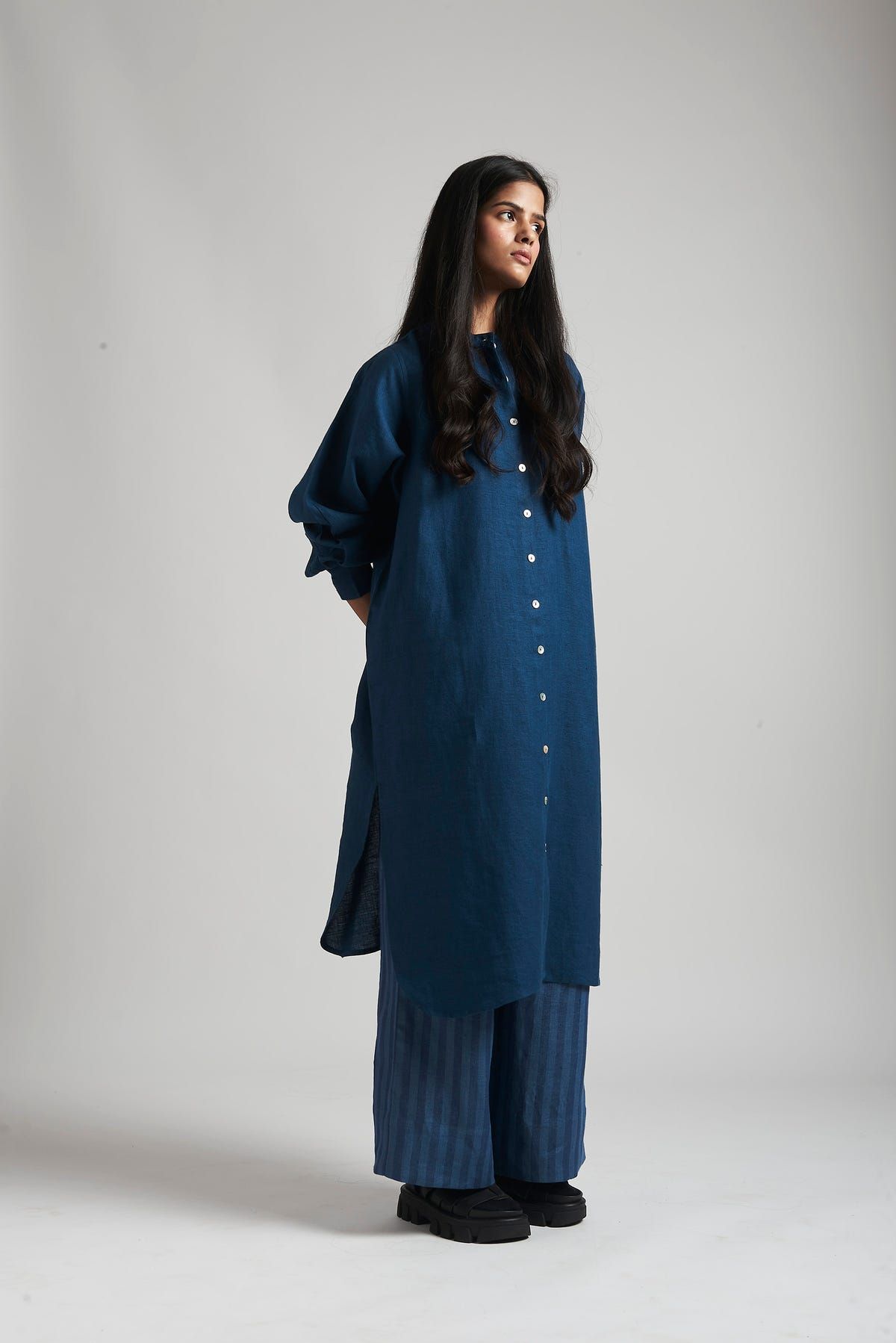 Indigo Linen Shirt Dress - image 4