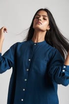 Indigo Linen Shirt Dress view 7