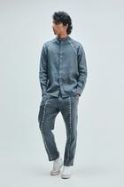 Slate Linen Embroidered Men's Tapered Lounge Pants view 2