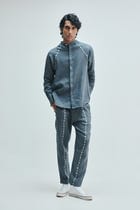 Slate Linen Embroidered Men's Tapered Lounge Pants view 6
