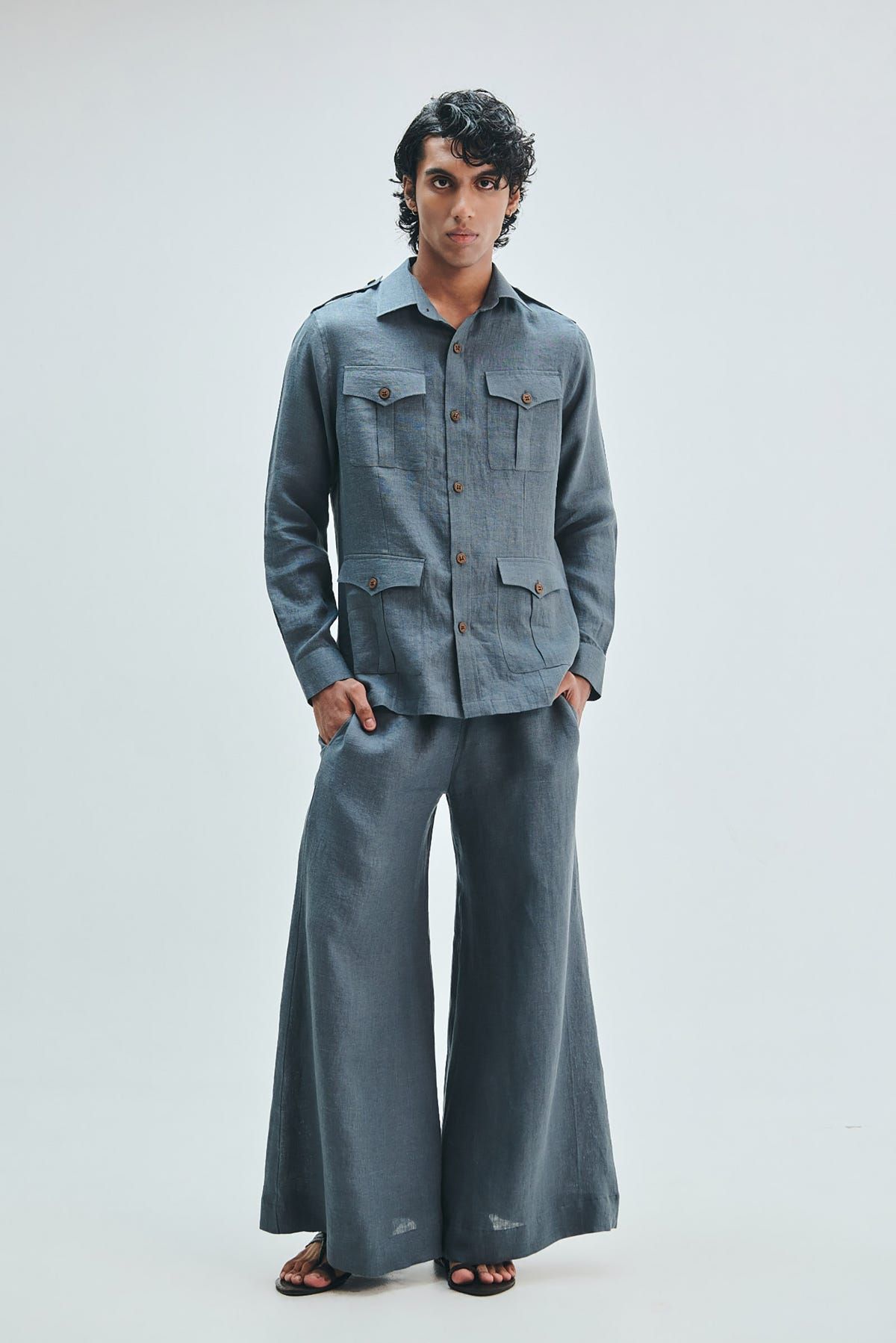 Slate Linen Men's Safari Overshirt - image 6