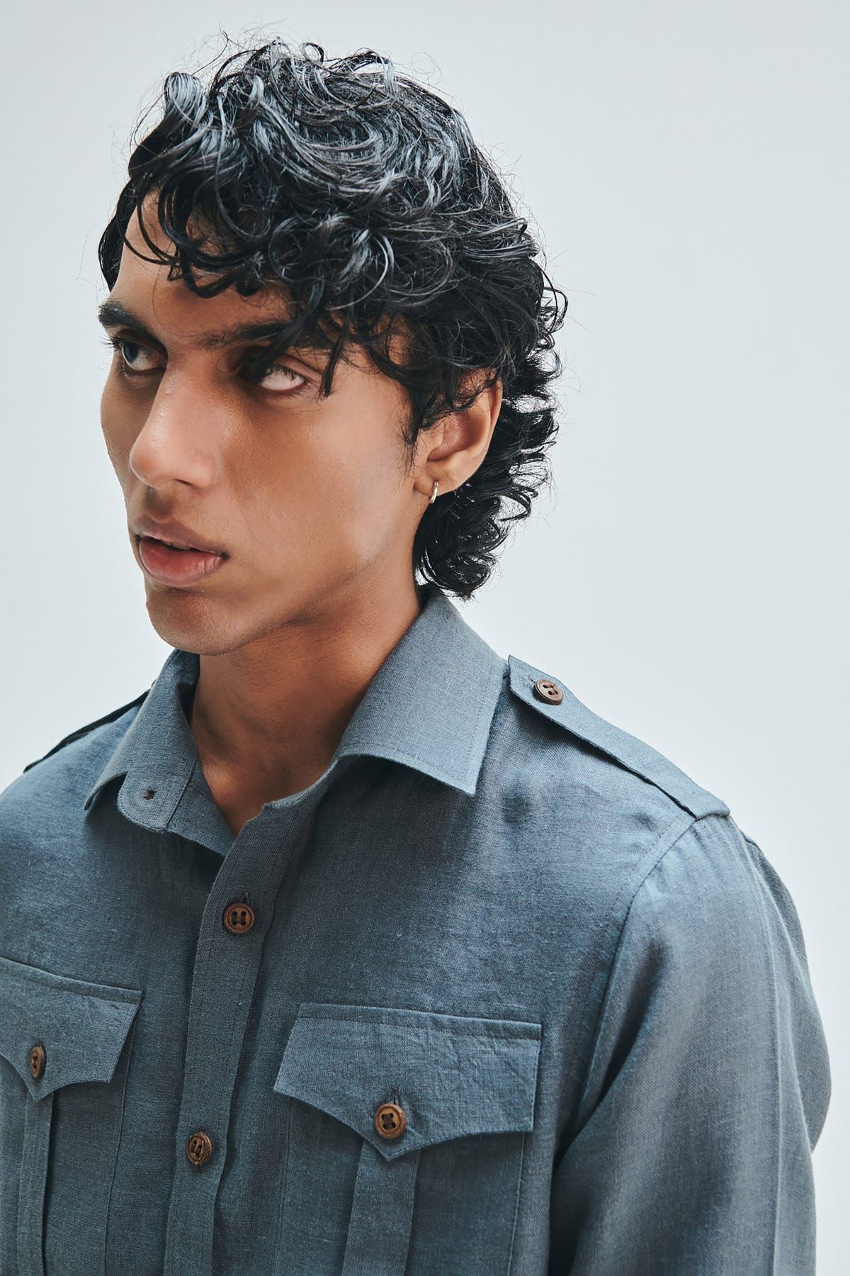 Slate Linen Men's Safari Overshirt - image 8