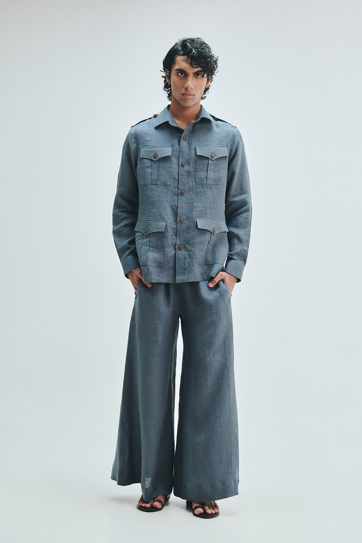 Slate Linen Men's Safari Overshirt - image 9