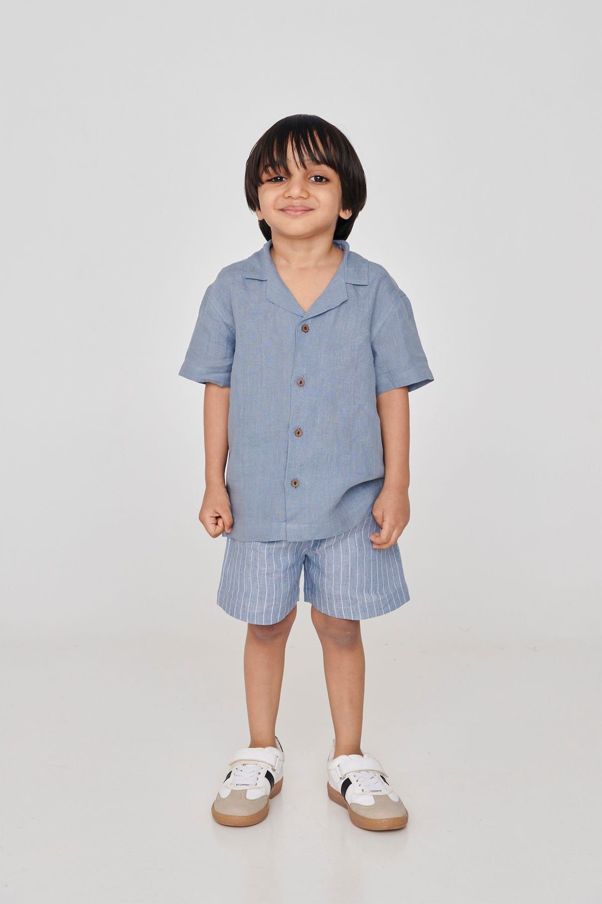 Sky Pinstripe Linen Boys Lounge Shorts - Sale - image 1