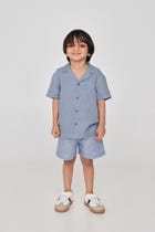 Sky Pinstripe Linen Boys Lounge Shorts - Sale view 1