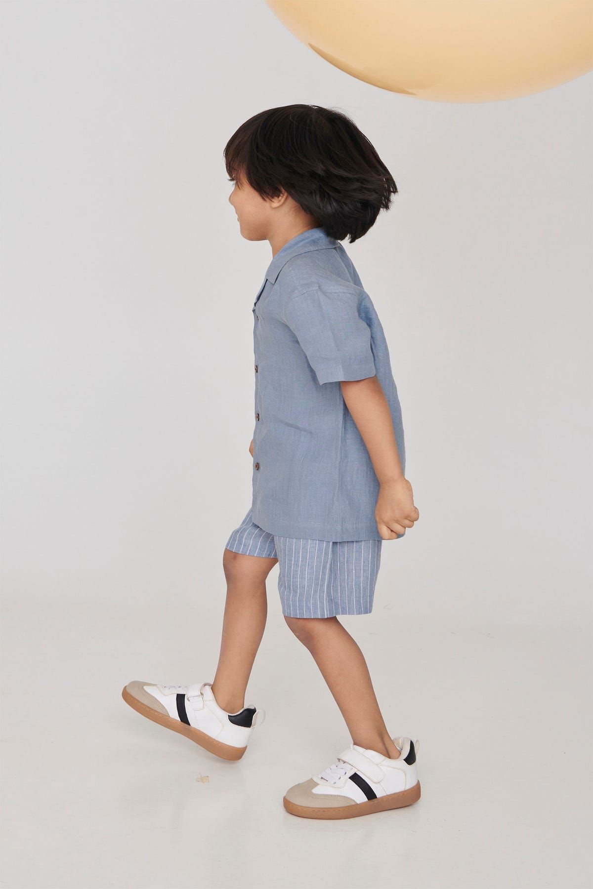 Sky Pinstripe Linen Boys Lounge Shorts - Sale - image 3