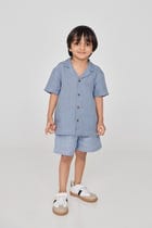Sky Pinstripe Linen Boys Lounge Shorts - Sale view 5