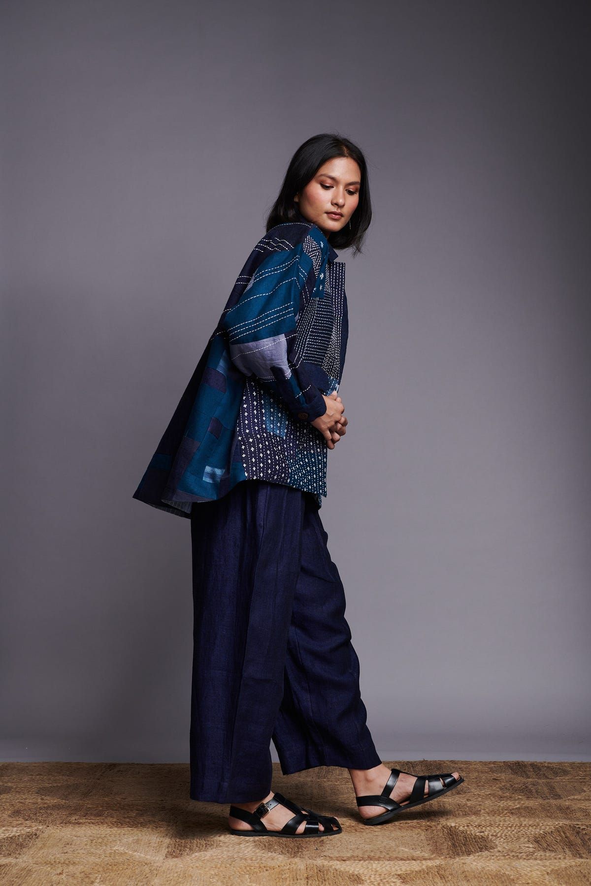 Patchwork Linen Kantha Oversized Jacket - image 11