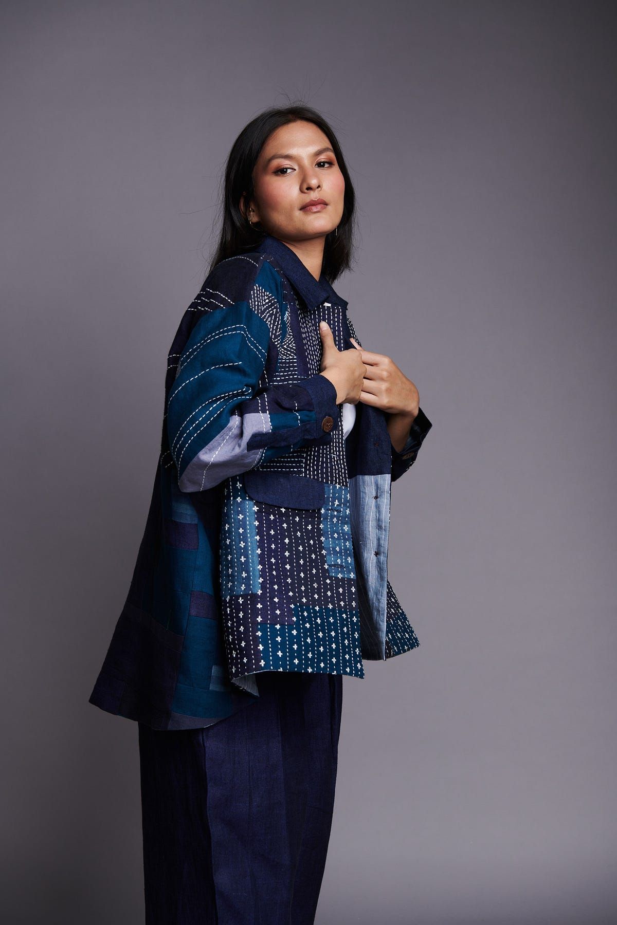 Patchwork Linen Kantha Oversized Jacket - image 12