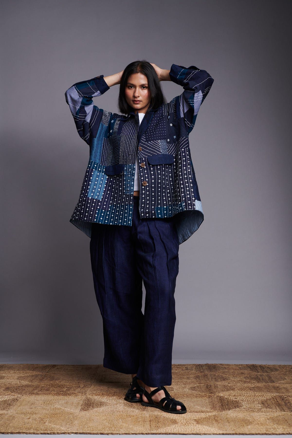 Patchwork Linen Kantha Oversized Jacket - image 13
