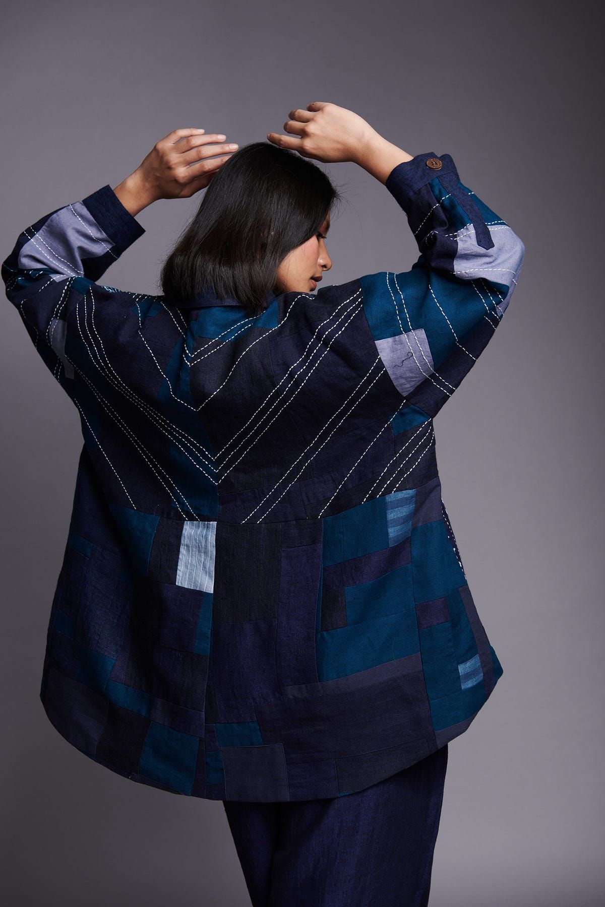 Patchwork Linen Kantha Oversized Jacket - image 14