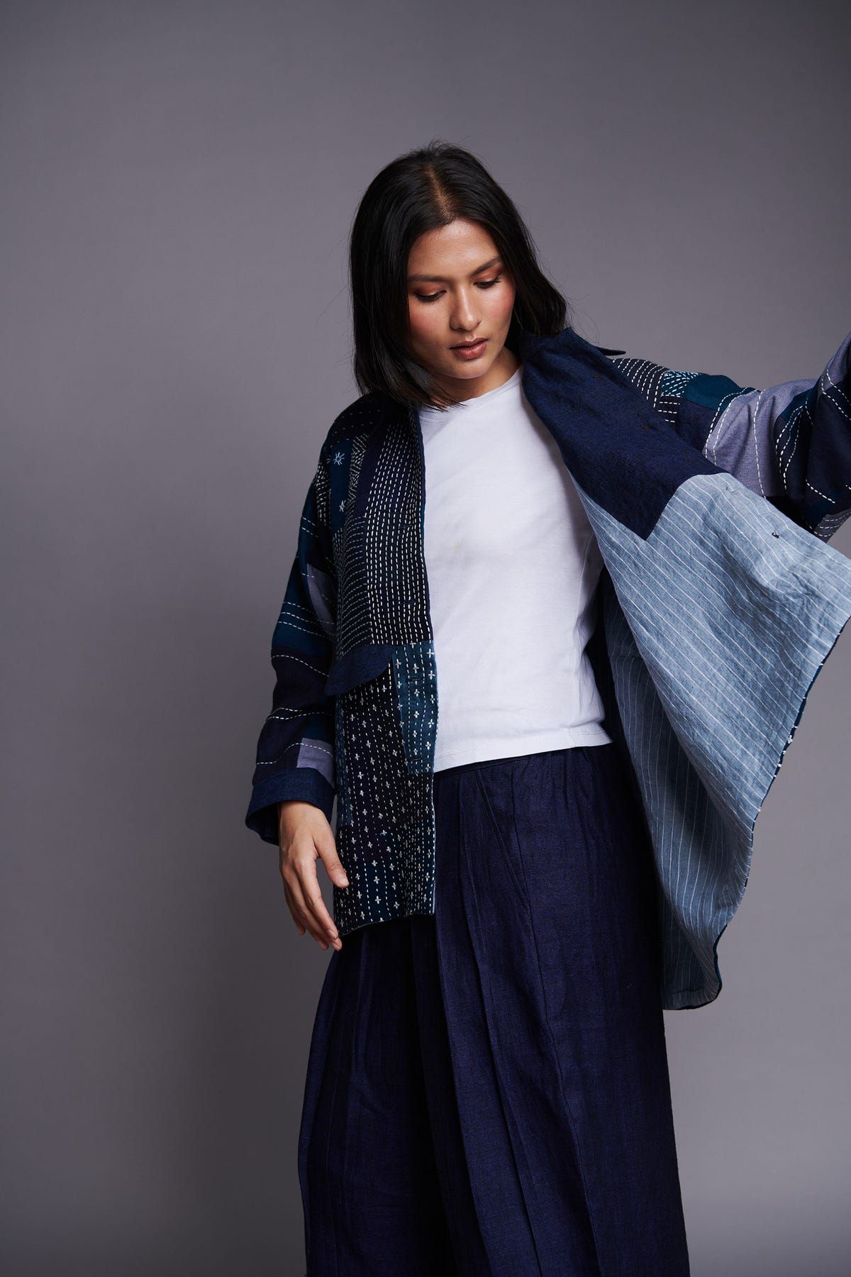 Patchwork Linen Kantha Oversized Jacket - image 17