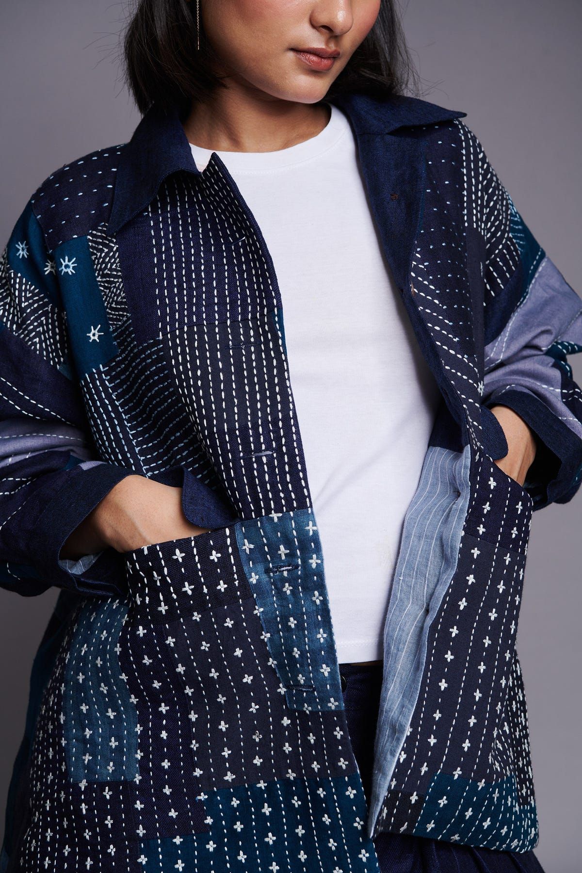Patchwork Linen Kantha Oversized Jacket - image 18