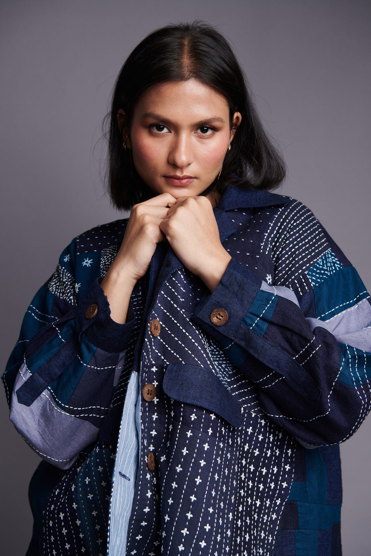 Patchwork Linen Kantha Oversized Jacket - image 2
