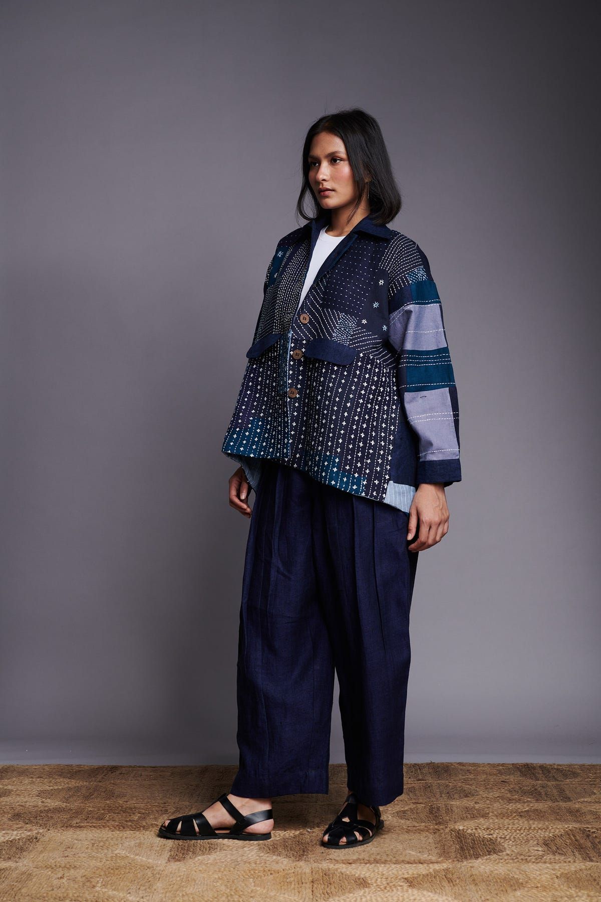 Patchwork Linen Kantha Oversized Jacket - image 3