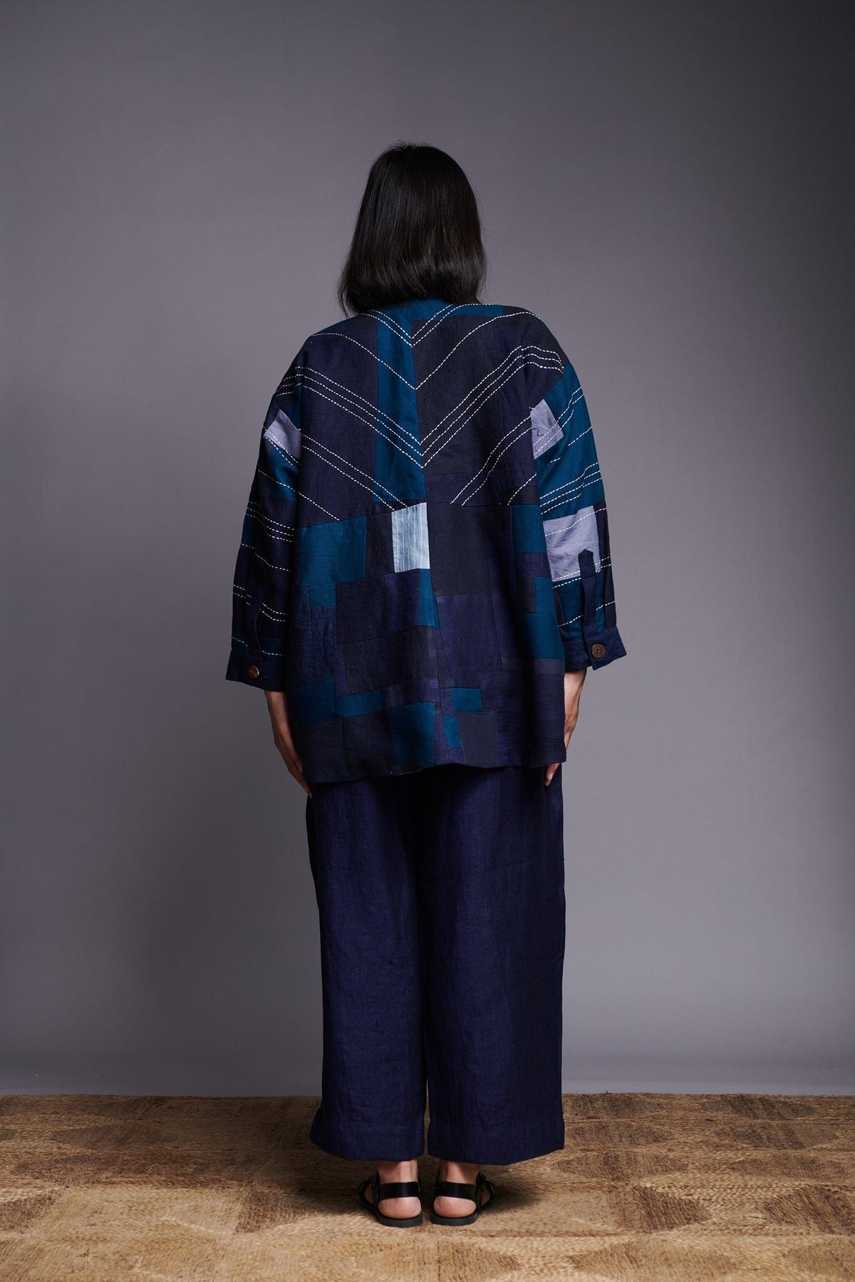 Patchwork Linen Kantha Oversized Jacket - image 4