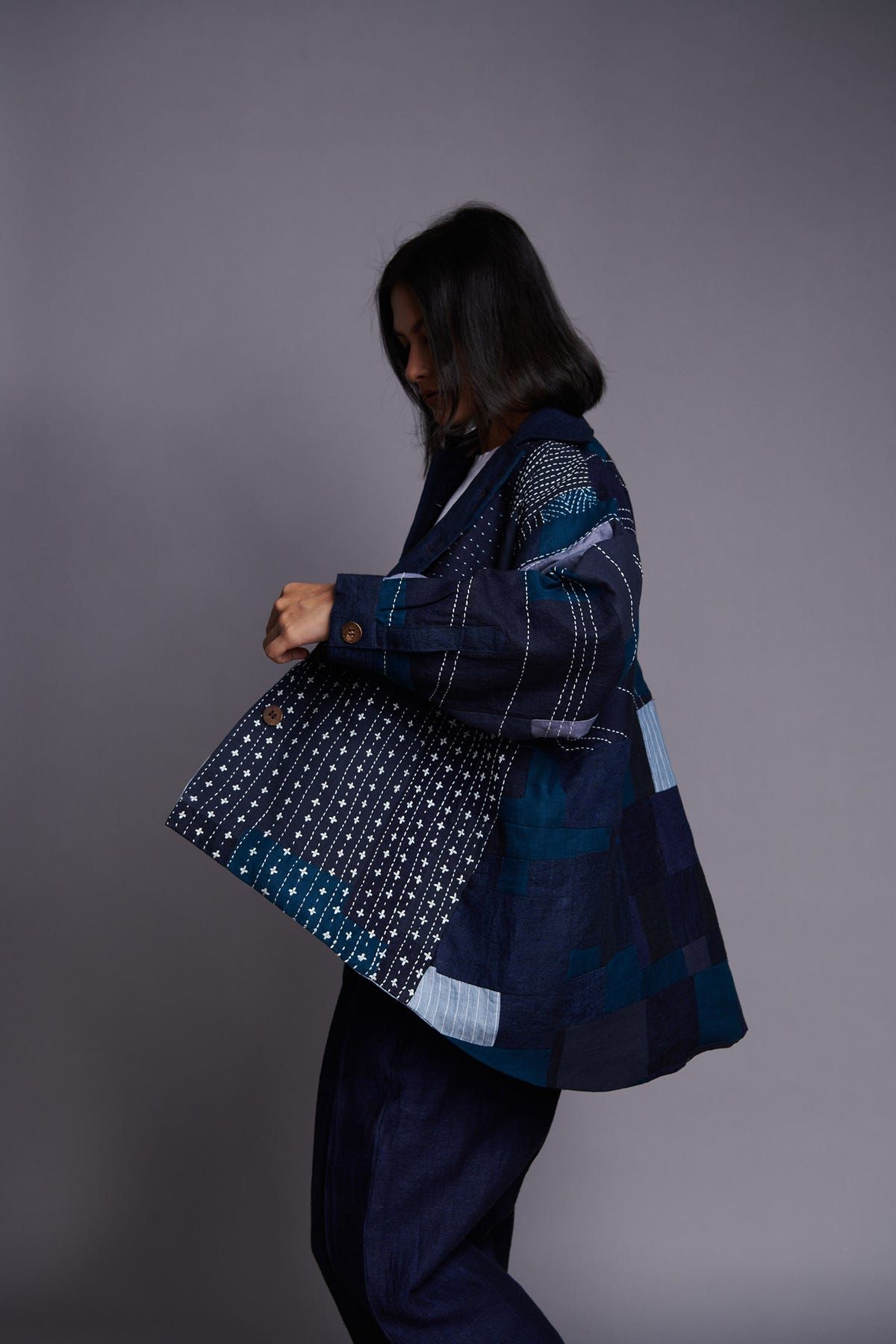 Patchwork Linen Kantha Oversized Jacket - image 5
