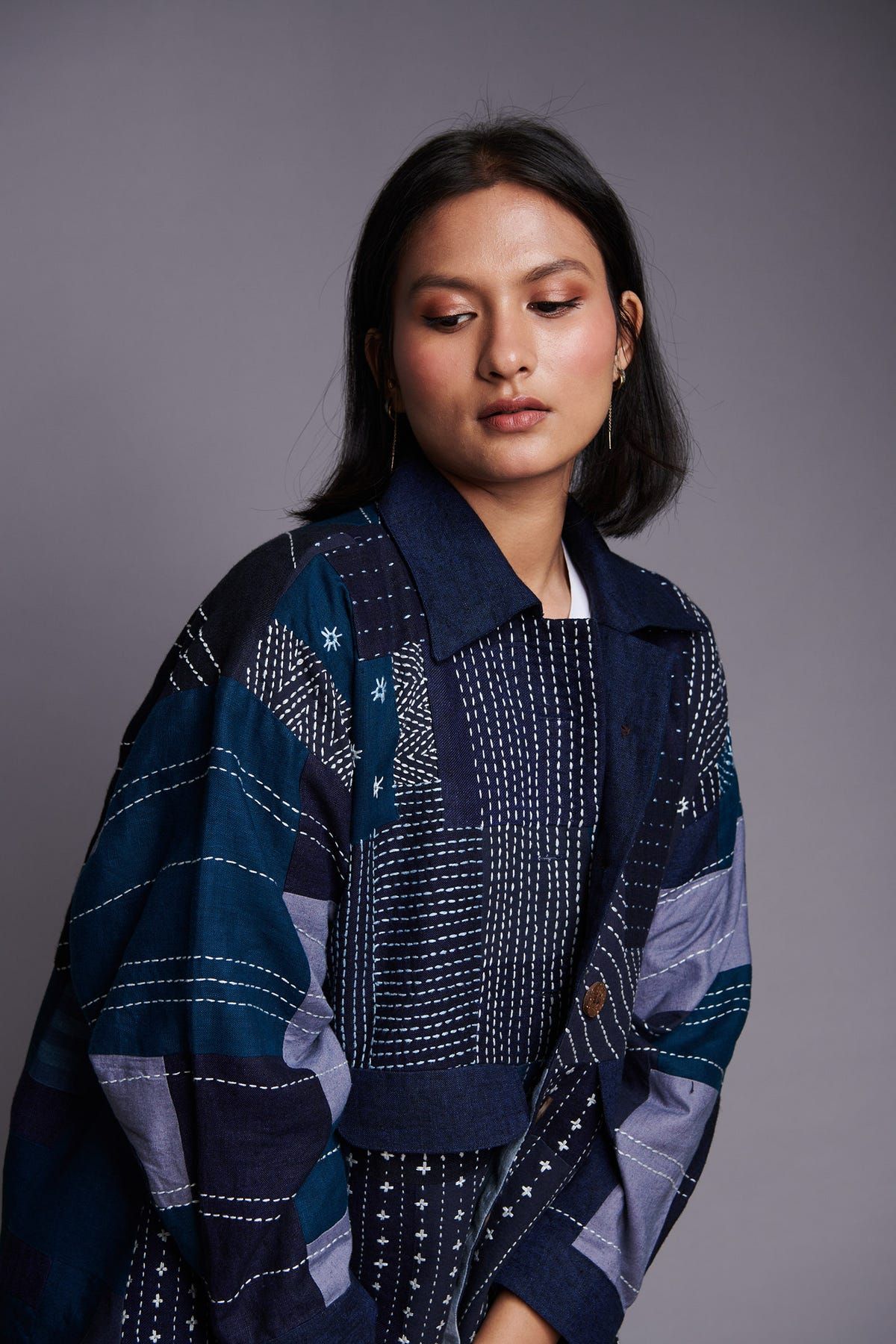 Patchwork Linen Kantha Oversized Jacket - image 6