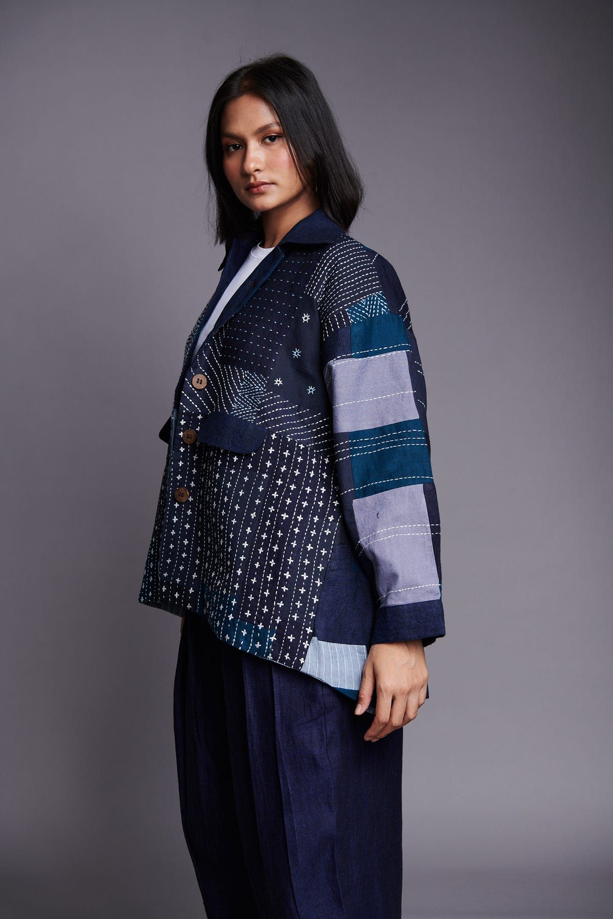 Patchwork Linen Kantha Oversized Jacket - image 7
