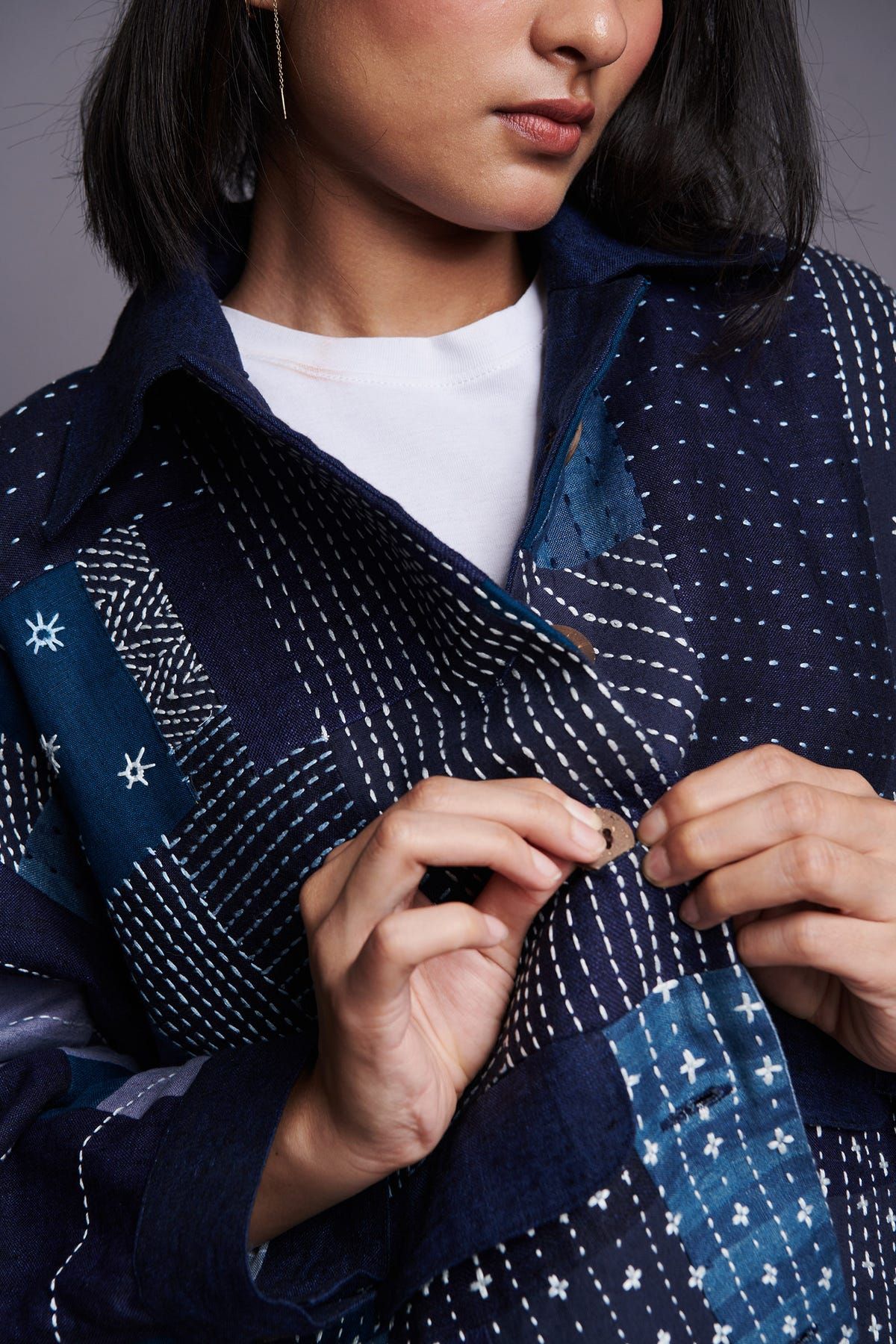 Patchwork Linen Kantha Oversized Jacket - image 8