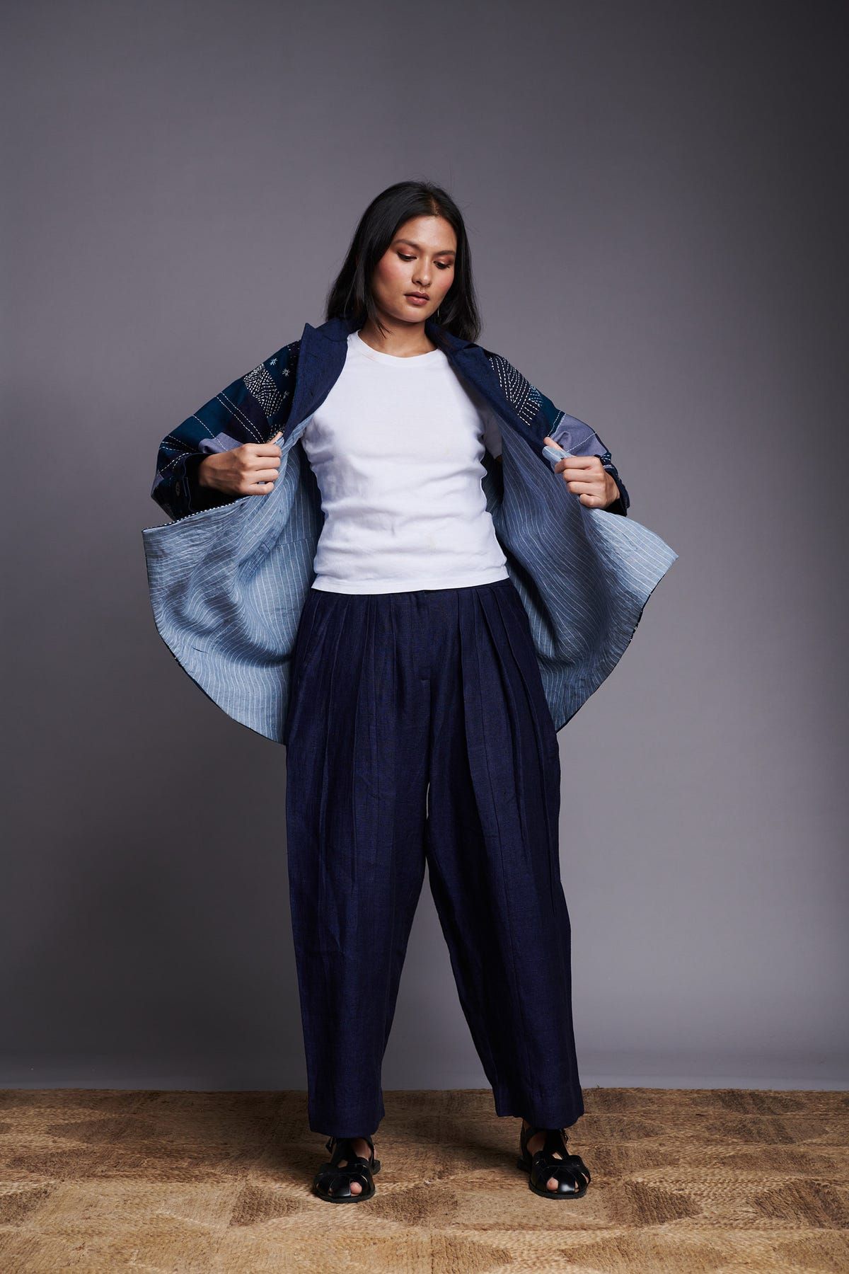 Patchwork Linen Kantha Oversized Jacket - image 9