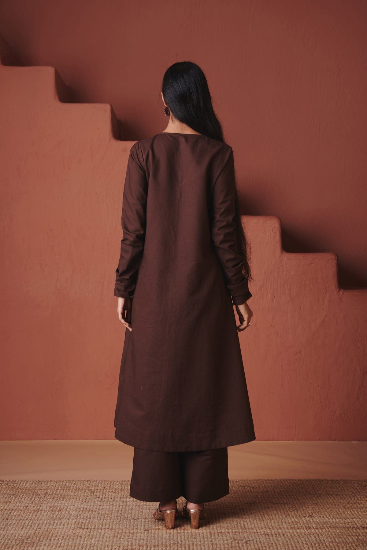 Coffee Co-Linen Embroidered Pocket Kurta Set - image 6