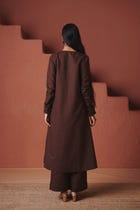 Coffee Co-Linen Embroidered Pocket Kurta Set view 6