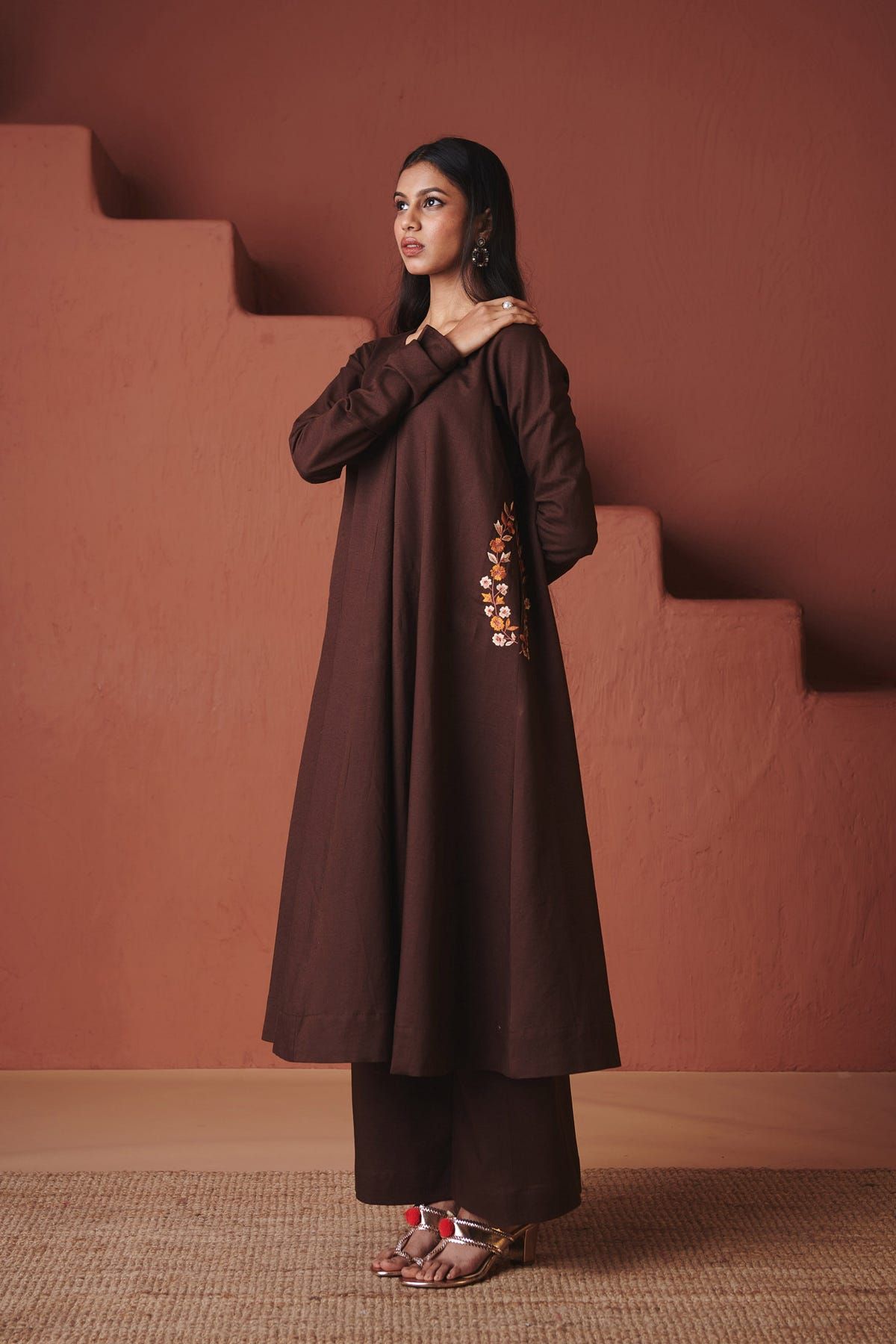 Coffee Co-Linen Embroidered Pocket Kurta Set - image 7
