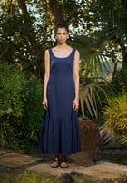 Navy Co-Linen Sleeveless Tiered Dress - Sale view 1