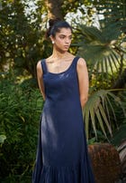 Navy Co-Linen Sleeveless Tiered Dress - Sale view 2