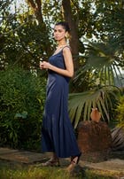 Navy Co-Linen Sleeveless Tiered Dress - Sale view 3