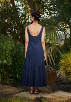 Navy Co-Linen Sleeveless Tiered Dress - Sale view 4