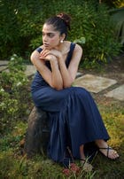 Navy Co-Linen Sleeveless Tiered Dress - Sale view 5