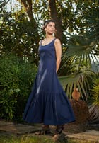 Navy Co-Linen Sleeveless Tiered Dress - Sale view 6