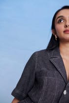 Graphite Linen Denim Front Tie Jacket And Shorts Set - Sale view 9