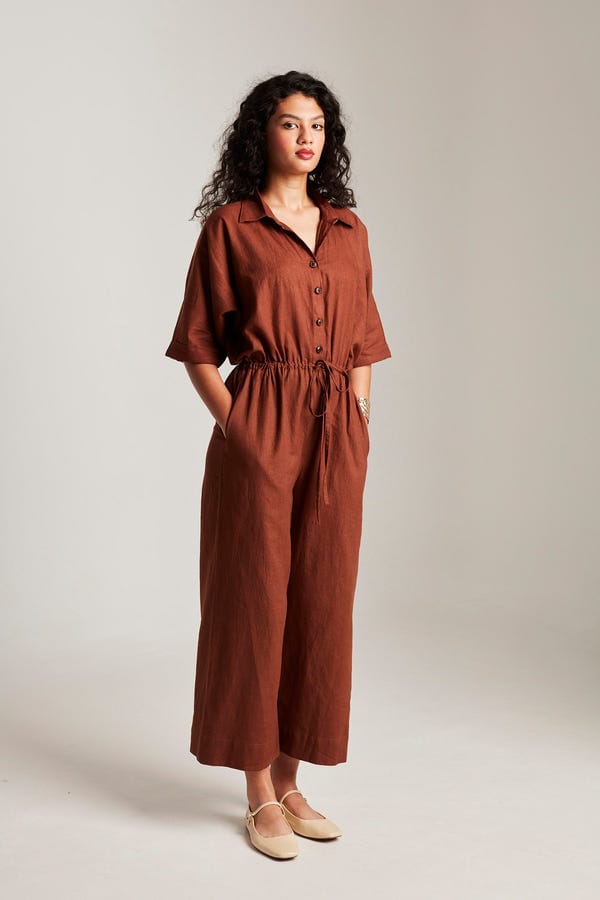 Saphed — Mocha Co-Linen Boilersuit - Sale