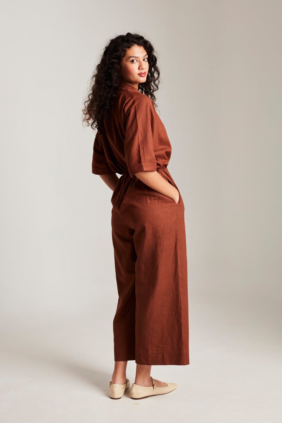 Mocha Co-Linen Boilersuit - Sale - image 4