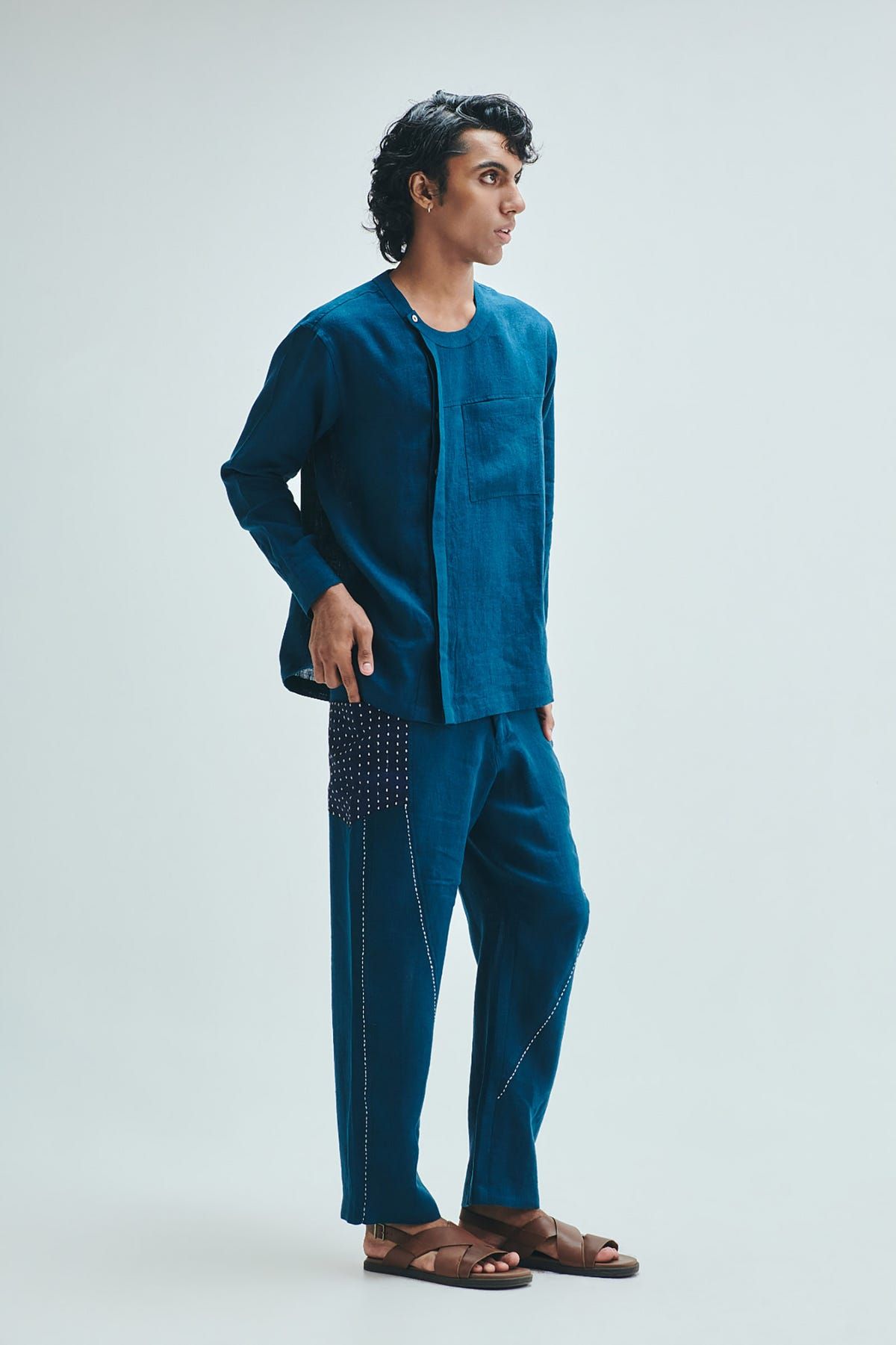Indigo Linen Kantha Men's Panelled Pants - image 1