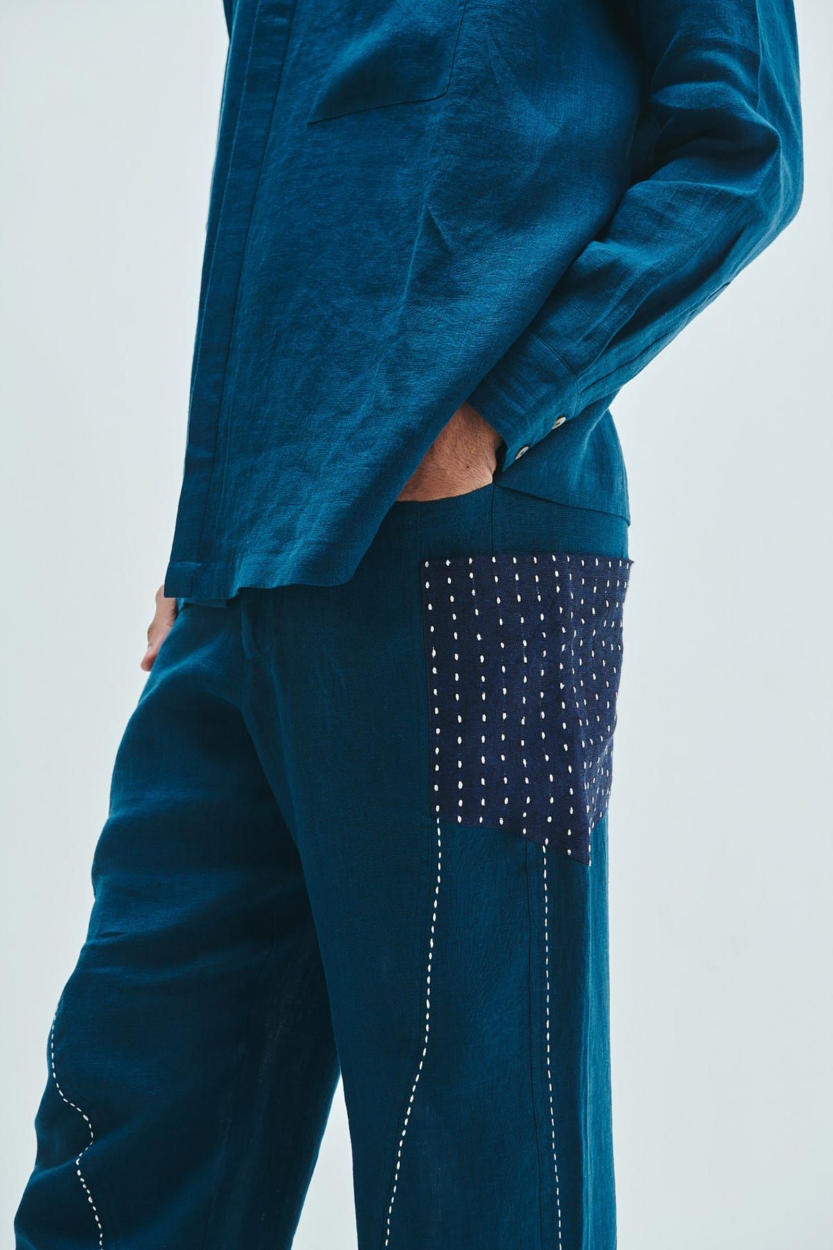 Indigo Linen Kantha Men's Panelled Pants - image 2
